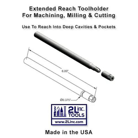 Extended Reach Tool Holder For CNC Machining And Milling, Holds 1/8 Inch Tool Bits, 3/8 Inch Shank, Six Inch Length, Deep Access End Mill Holder