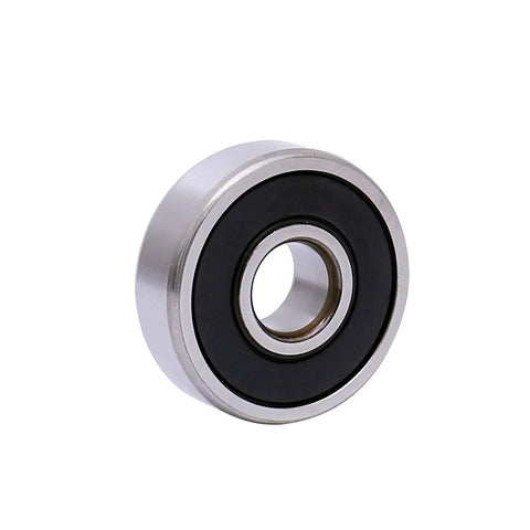 Deep groove ball bearing 3/8x7/8x9/32 in, silver metal body with black rubber double seal
