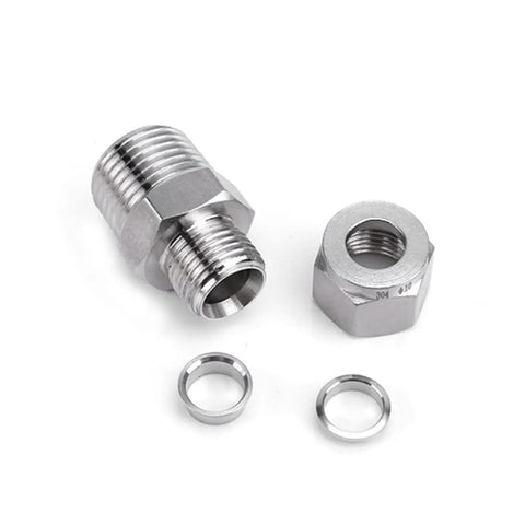 Pysrych 304 stainless steel compression fittings, 1/4 in tube OD to 1/4 in NPT male adapter with ferrules, pack of 2