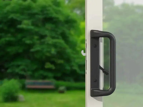 Black Patio Door Handle Set With Mortise Lock For Replacement Sliding Glass Doors, 3-15/16 Inch Screw Hole Spacing, 1006 Series