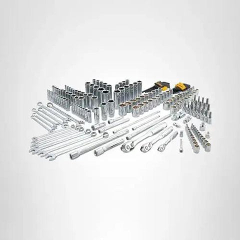 All In One 204 Piece Mechanics Tool Set With Quarter Inch, Three Eighths Inch, And Half Inch Drives, Deep And Shallow Sockets