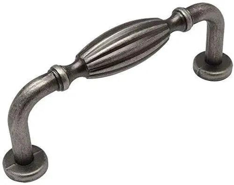 10 Pack Weathered Nickel Country Style Ribbed Cabinet Handle Pull Set With Three Inch Center To Center Holes, front view