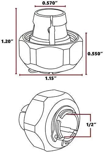 Diagram of 1/2 Inch Router Collet Replacement For Porter-Cable 690 890 Series Routers With Auto-Release Design, dimensions labeled.