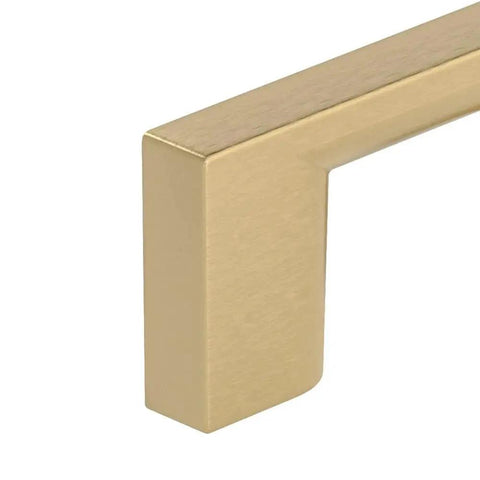 Close-up of Armadale Collection Champagne Bronze Modern Rectangular Cabinet And Drawer Pull Handle Center To Center 96 mm showing corner detail