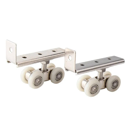 Heavy Duty 2 Piece 4 Wheel Metal Sliding Track Wheel Set With Hanger And Ball Bearing Pulleys For Wardrobe Closet Barn Doors