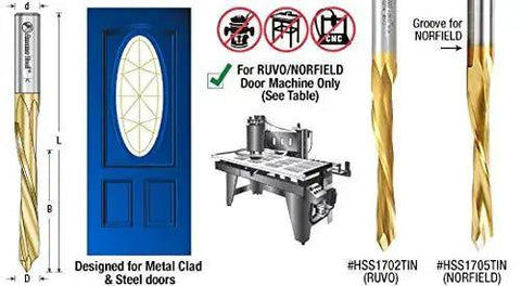 Durable Tin Coated HSS Router Bit For Steel Doors Half Inch Diameter Two And A Half Inch Cutting Depth Half Inch Shank