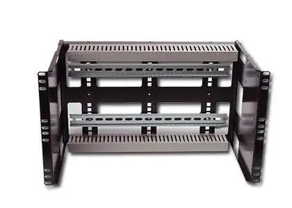 Beefy 6U Din Rail Panel for standard 19 inch server racks with adjustable height, 14 gauge steel, removable din rail.