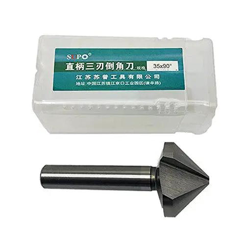 35mm 90 Degree Chamfer Drill End Mill Cutter HSS Straight Shank Pro Grade Deburring and Countersink Tool with Three Edge Cutting