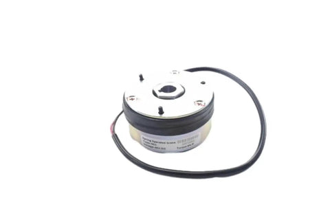 Forklift electromagnetic brake unit; round metal housing with black rubber seal and attached wiring cable, 48V
