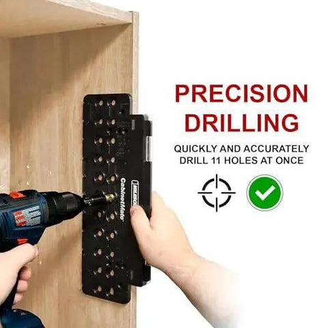 Cabinet Mate Shelf Pin Drilling Jig With One Quarter Inch Self Centering Brad Point Bit Included used in cabinet installation