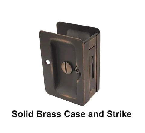 Solid Brass Pocket Door Pull With Privacy Lock Satin Nickel Finish Rectangular Reversible Handle For Sliding Doors Size Three And One Quarter By Two And One Quarter Inches Made In Taiwan Hardware Included