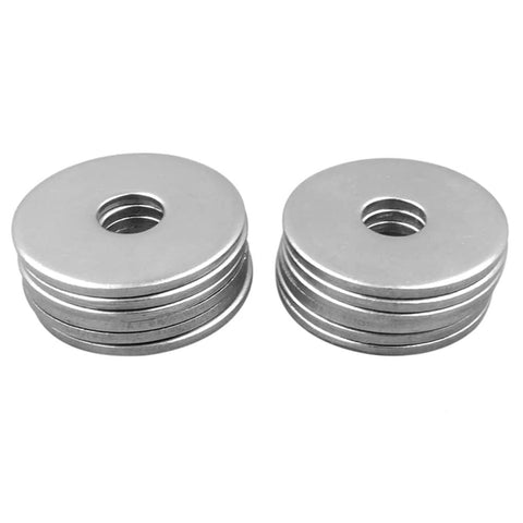 Stainless steel flat washers, 1/4 in ID x 1/2 in OD, plain finish, two stacks (pack of 120)