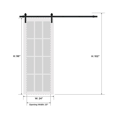 Frosted Glass Barn Sliding Door Kit With A Slick 6.6 Ft Rail And Hardware Set For 24 By 96 Inch Interior Door, Modern Solid Core Eco Veneer In White Silk Finish, Includes Hangers, Floor Guide, Stops, Anti Jump Pins, And Easy Install.