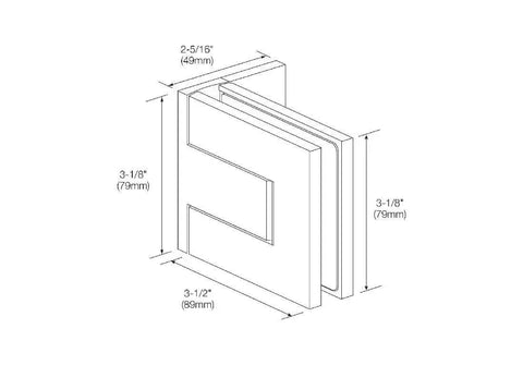 Technical diagram of Palermo Matte Black Adjustable Wall Mount Offset Back Plate Hinge for Glass Doors, showing dimensions and structure.
