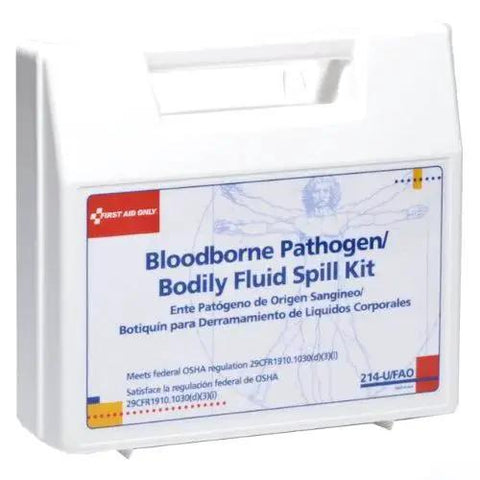 OSHA Compliant All In One Bloodborne Pathogen Cleanup Kit With 23 Pieces In Plastic Case front view