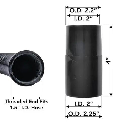 Vacuum Adapter 1.50 Inch Threaded To 2 Inch Female Hose Slip End Black For Converting 1.50 Inch Hoses To 2 Inch Vacuum Attachments