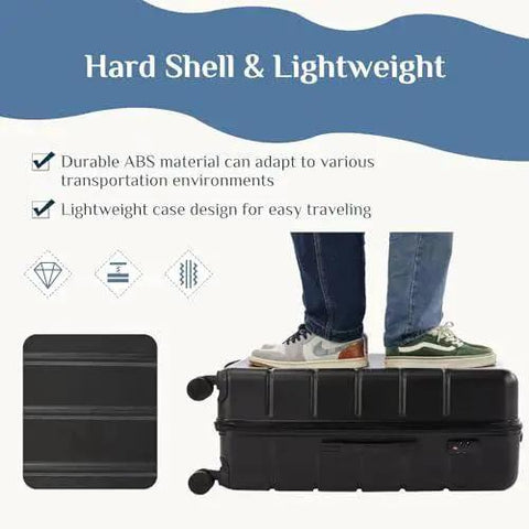 Three Piece Hardside Luggage Set With Spinner Wheels For Easy Travel No Sweat, Lightweight ABS Hard Shell Carry On Suitcases, Black