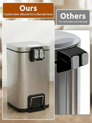 Transparent Wall Protectors Behind Trash Cans, 6 Pack Silicone Bumpers for Lids and Bodies on stainless steel trash can