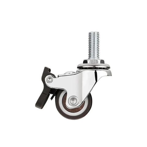 1 Inch Silent Swivel Rubber Wheel Caster With T Nut M6x15mm Stem for Furniture, showing side view with brake.