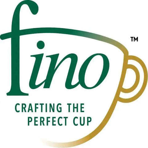 Fino logo with text 'Crafting the Perfect Cup' featuring a stylized coffee cup outline.