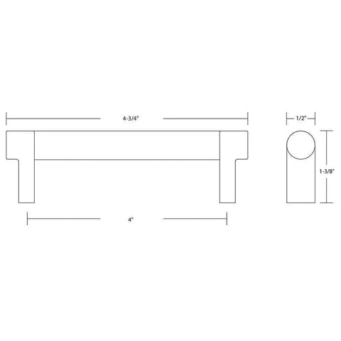 Technical diagram of Emtek Select Knurled Cabinet Pull With Satin Brass Stem Finish US4 Center To Center Four Inches Length