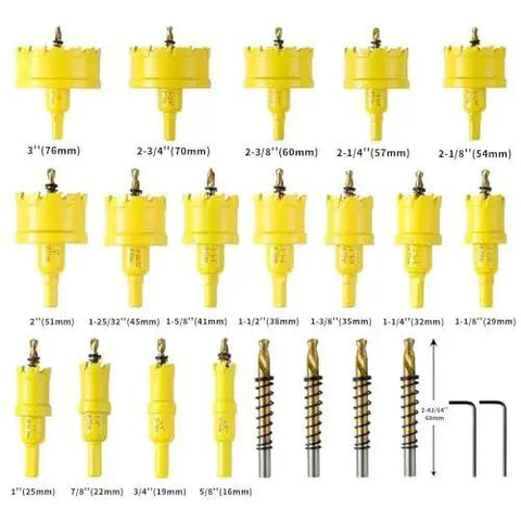 Carbide Hole Saw Kit 24 Piece Set For Metal Wood Plastic And More With Upgraded Pilot Drill Bit And Hex Keys From DWIKE Five Eighths Inch To Three Inches TCT Hole Saws