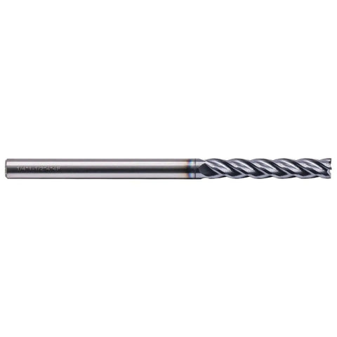 Pro Grade Solid Carbide Long End Mill With AlTiN Coating For Tough Metals 30 Degree Helix Four Flute 1/4 Inch Cutting Diameter
