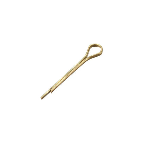 Brass Split Cotter Pin 1.5mm by 16mm With 2 Prongs Gold Tone Fastener Clip Key Set, single pin view.