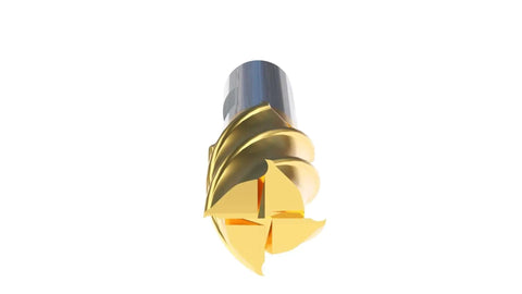 7/8 Inch End Mill With 3/4 Inch Shank 1-7/8 Inch Flute Length 4-1/8 Inch Overall Length HSS Finishing Tin Coated 4 Flute Center Cutting Right Hand Spiral End Mill 1400-3218 Accusize Industrial Tools, front view