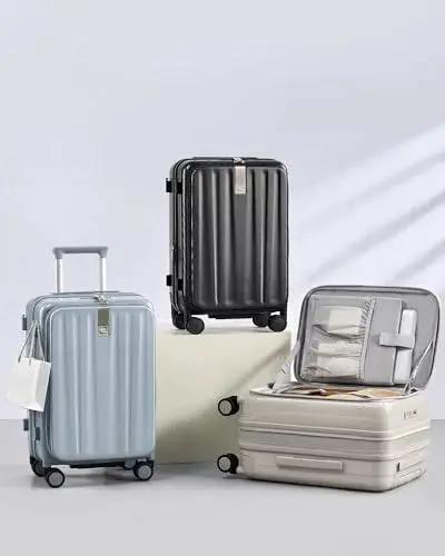 Top Opening 24 Inch Expandable Hard Shell Luggage With Wheels Lightweight Travel Checked Bag Ivory White Lockable Medium Suitcase