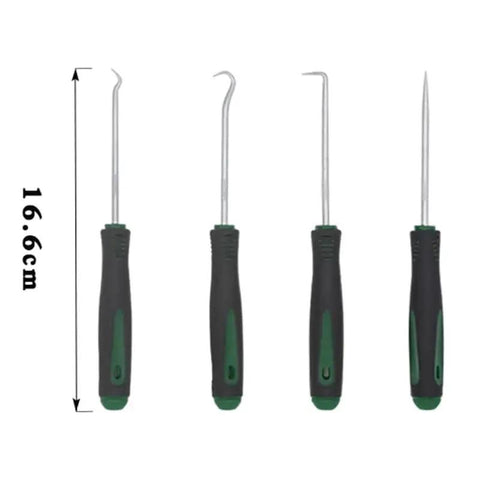 4 Piece Automotive Pick And Hook Tools Set For Cars With Oil Seal Removal Hooks Puller Remover Durable CR V Steel Shafts And Chrome Vanadium Ergonomic Green Handles