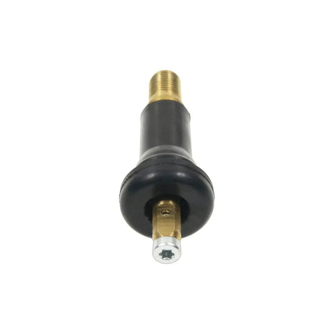 TPMS valve stem assembly for Subaru Forester; brass threaded top, black rubber body.