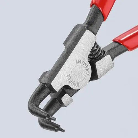 External 90 Degree Angled Snap Ring Pliers With Forged Tips, precision grade tool, close-up of forged tips and ergonomic grip