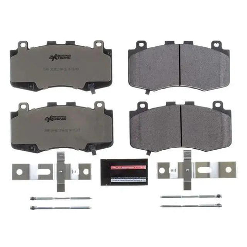 PowerStop Z26 carbon-ceramic front brake pads with installation hardware, four-pad set