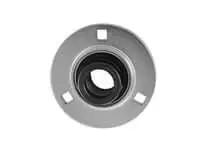 Front view of 35mm Narrow Eccentric Collar Flange Unit Single 3-Bolt Pressed Steel PF7 Housing, Sealed Ball Bearing Insert, Eccentric Locking Collar