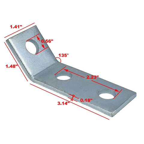 Three Hole Open Angle Bracket Corner Brace Framing Connector For Strut Channel Unistrut Compatible Fits One Half Inch Bolts