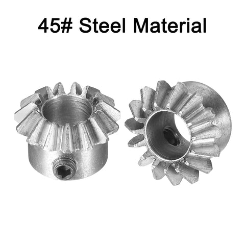Two Pack Bevel Gear Set 0.8 Module With 1 To 1 Reduction 15 Teeth 6mm Shaft Hole Bevel Pinion Gear In 45 Steel With Black Finish