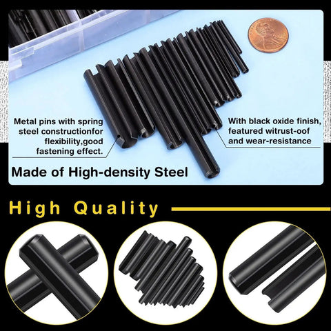 450 Pcs Split Roll Pin Set With Storage Case M2 Through M10 Slotted Spring Steel Pins Black Oxide Dowel Tension Roll Pins