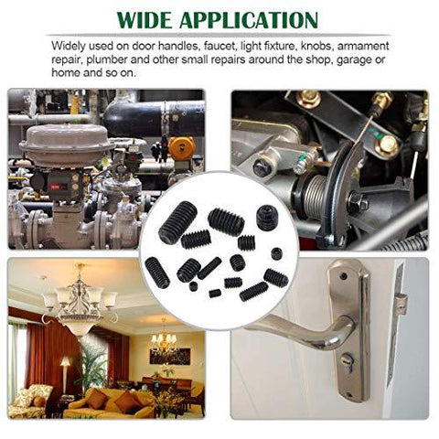 450Pcs Internal Hex Drive Cup-Point Screws Assortment Kit, 15 Metric Sizes M3/4/5/6/8 Set Screw Set for Door Handles, Faucet, Light Fixture, 12.9 Class Alloy Steel (Black) - VXB Ball Bearings