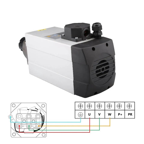 4.5KW Square Air Cooled Spindle 220V 380V CNC Milling With ER32 Collet 4 Bearings High Torque Front View Diagram