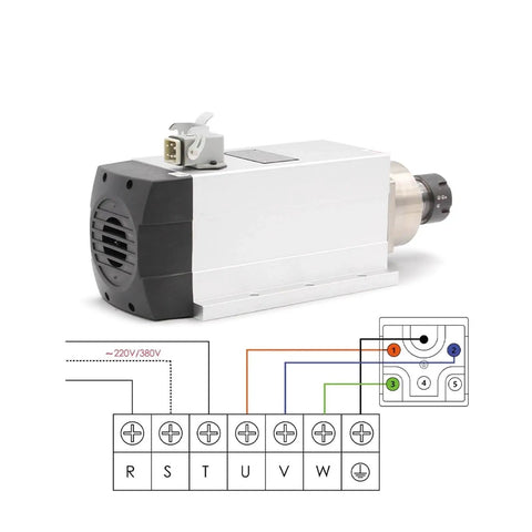 4.5kw ER32 Air Cooled Spindle Motor 220v 380v Square Spindle With Ball Bearings 0.01mm Precision Tolerance And Flange Mount For CNC Routers