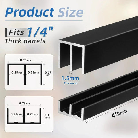 48 Inch Metal Sliding Door Track Set For Quarter Inch Panels Designed For Glass Closet Doors And Windows Rustproof Aluminum Rail