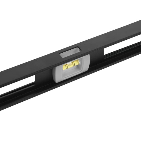 Close-up of Magnetic 48 Inch Aluminum I Beam Level With Strong Magnetic Edge And Replaceable Vials For Precise Framing Cabinetry And Installation