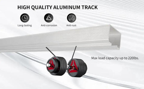 48 Inch Commercial Grade Aluminum Pocket Door Track Kit With Ceiling Mount Box Rail Sliding Door Hardware showing aluminum track and ball bearing hangers