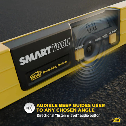 Rugged 48 inch digital level with a clear LCD readout and audible alerts on yellow aluminum frame for accurate angle measurement.
