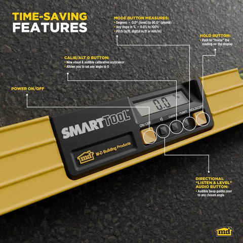 Rugged 48 inch digital level with a clear LCD readout and audible alerts on a durable aluminum frame.