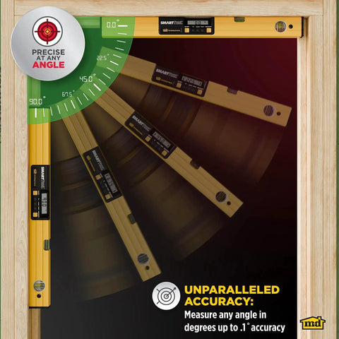 Rugged 48 inch digital level with a clear LCD readout and audible alerts delivers fast, precise angle measurement on job sites