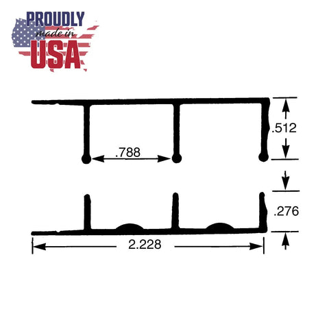 Diagram of 48 Inch Aluminum Sliding Door Track For Three Quarter Inch Wood Panels Mill Finish, with dimensions and Proudly Made in USA logo.
