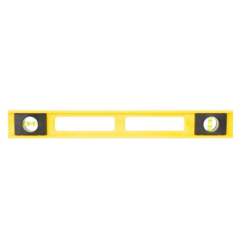 Durable 48 inch polystyrene level with 0.001 inch accuracy, built in the USA, featuring three vials and an impact resistant frame