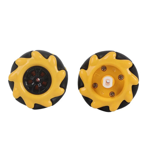 Mecanum Wheel Set For Smart Robot Car, 48mm Rubber Coated Directional Wheels In Bold Yellow Black 3D Look, 1 Pair EVGATSAUTO